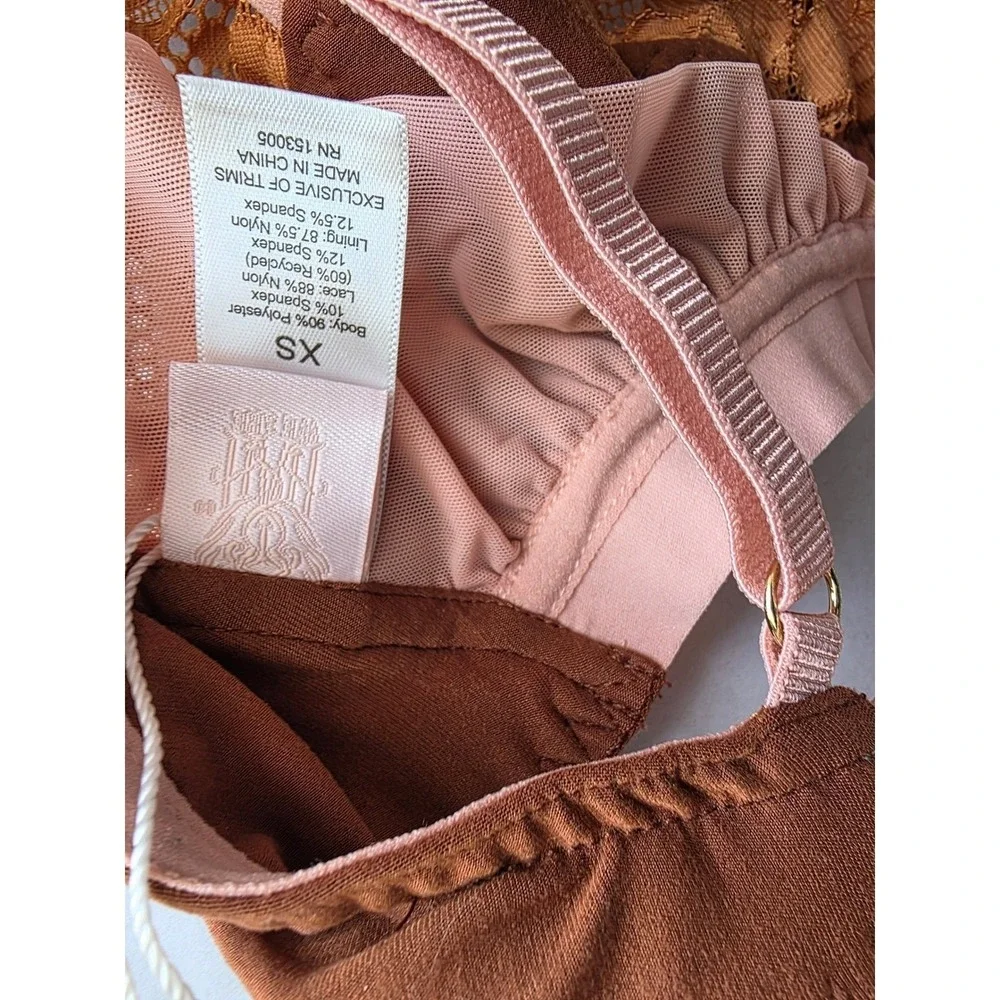 Free People We Are HAH Lace Bralette XS Wireless‎ Triangle Coquette Pink Brown